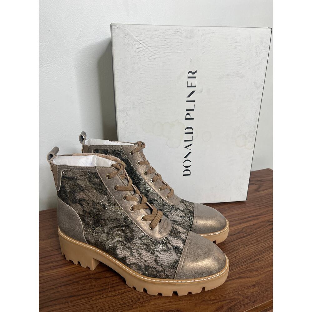 NEW Donald Pliner Eliaa Light Bronze Lace Lug Sole Boots sz 9.5 Boho Glam Sheer - Picture 2 of 11